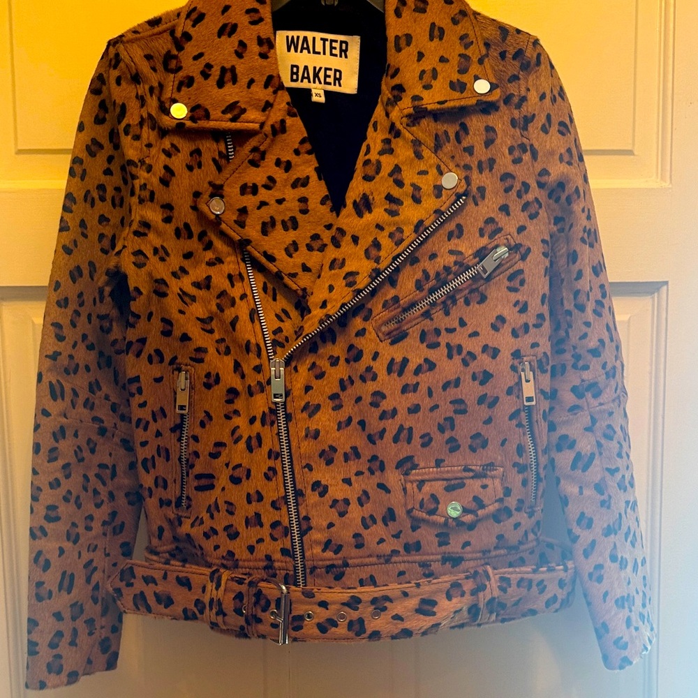 Walter Baker leopard print calf hair moto jacket